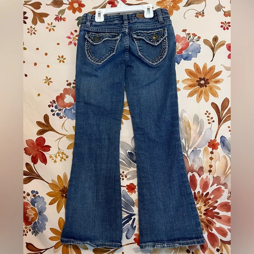 Vintage Y2K Mudd Girls 8 Rhinestone Girlhood Flare Casual Spring Denim Jeans